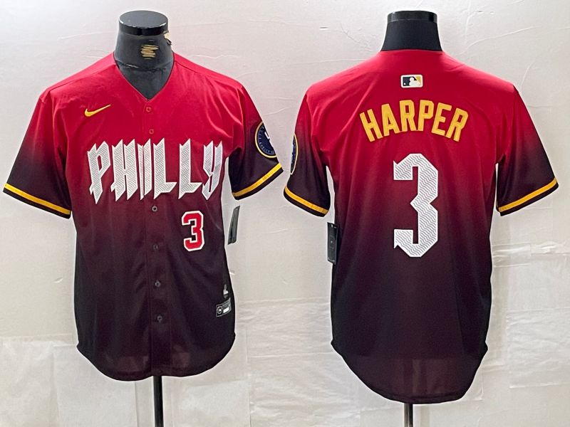 Men Philadelphia Phillies 3 Harper Red City Edition Nike 2024 MLB Jersey style 2
